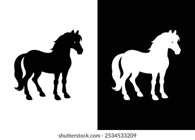 Silhouette horse icon, vector stock modern horse on white background.	