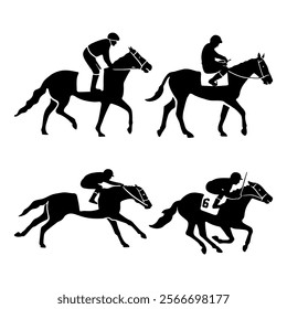 Silhouette of horse and jockey on white background logo icon