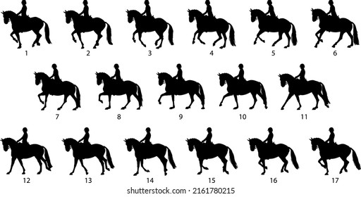 Silhouette The Horse and The Jockey Slow Running Steps in The Equestrian Dressage Competition (Vector for Animation)