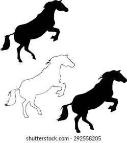 silhouette of a horse jumping. Black contour animal on white background