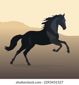 Silhouette horse, landscape, vector illustration, 