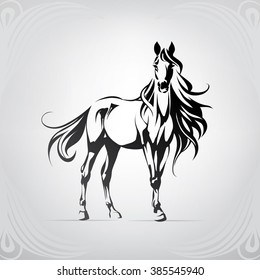 Silhouette of a horse with a long mane