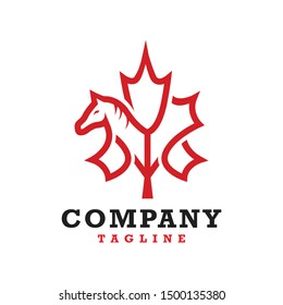 Silhouette of a horse with a long mane | canada flag symbol | maple leaf