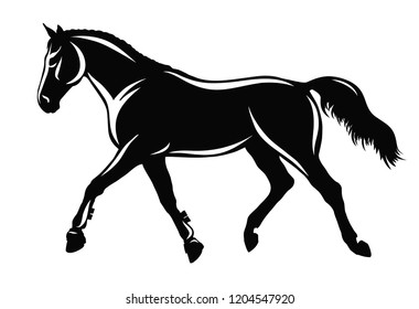 A silhouette of a horse moving the trot.