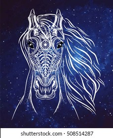 The silhouette of a horse in the night sky. Constellation.