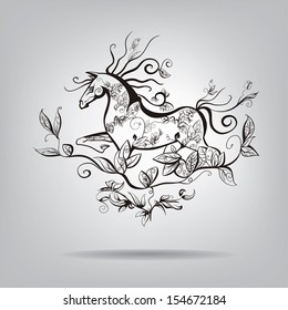 silhouette of a horse in the patterns of