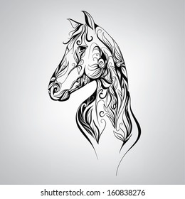 Silhouette of a horse in the patterns of. Vector illustration