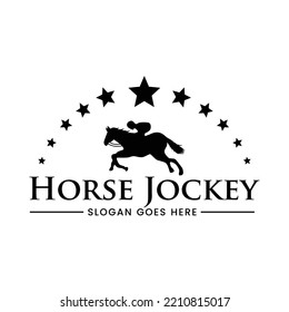 Silhouette Of Horse Racing Jockey Logo Vector Design