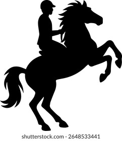 silhouette of horse rearing with rider