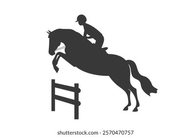 Silhouette of a horse and rider jumping over an obstacle in an equestrian competition 