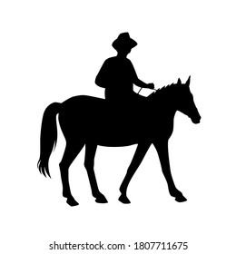 Silhouette of horse and rider, vector, black color, isolated on white background