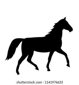 silhouette horse running, on white background, icon, black