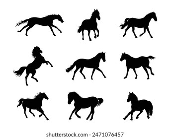silhouette horse running, vector collection