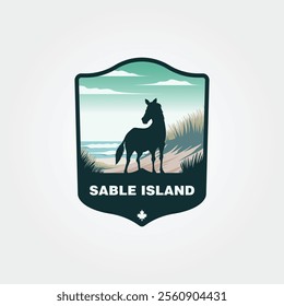 silhouette of horse at sable island vintage logo vector illustration design