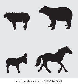  silhouette horse sheep bear donkey