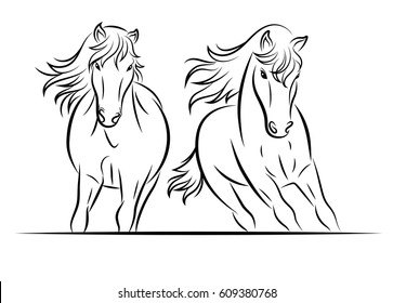 Silhouette of horse. Vector linear drawing