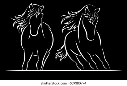 Silhouette of horse. Vector linear drawing