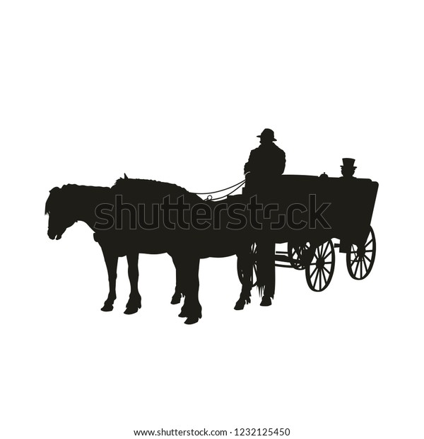 Silhouette Horsedrawn Fourwheeled Carriage Vector Illustration Stock ...