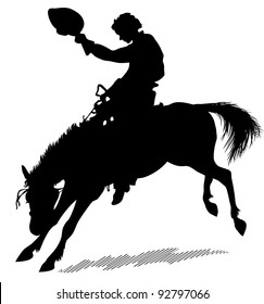 Silhouette of the horseman which sits on a dancing horse. Silhouette of the horseman on a white background
