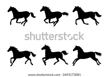 Silhouette horses in dynamic poses representing motion and energy