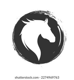 Silhouette of a horse's head in a circle. Vector icon for a logo in a flat style.