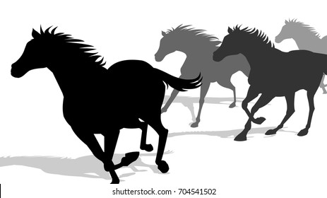 Silhouette horses running