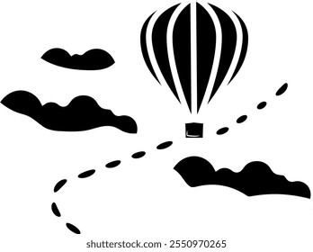 Silhouette of a hot air balloon above the clouds