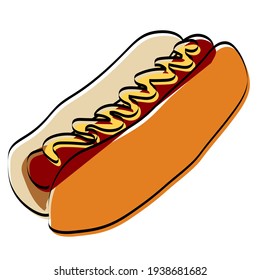 Silhouette Of A Hot Dog. Fast Food. Vector Illustration.