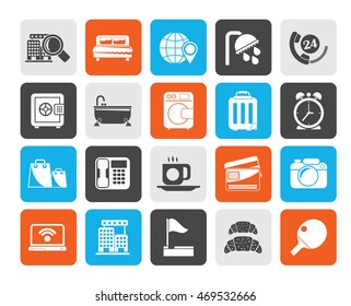 Silhouette Hotel and motel services icons 1- vector icon set