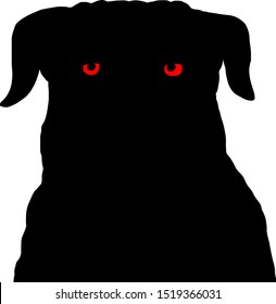 Silhouette of a hound dog with red eye. Vector illustration.