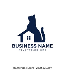 silhouette house and cat logo