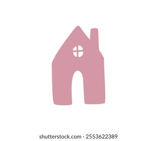 The silhouette of the house is drawn in a flat style. Hand drawn vector illustration.