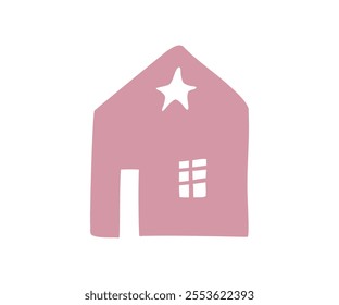 The silhouette of the house is drawn in a flat style. Hand drawn vector illustration.