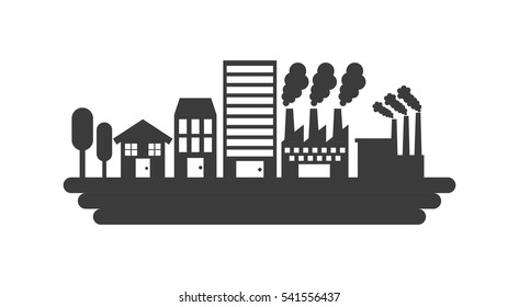 silhouette of house and factory building icon over white background. vector illustration