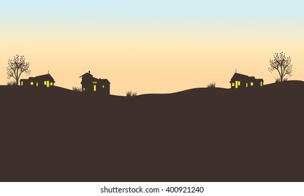 Silhouette of house in field at the afternoon