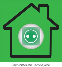 Silhouette of a house with a green power socket button 