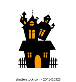 The silhouette of the house. A haunted castle in a cartoon style. The Halloween holiday