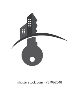 silhouette house key logo vector, house with key logo template 