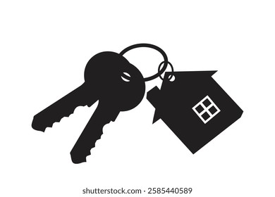 Silhouette of house key vector icon set illustration isolated on white background. House key real estate   concept, buy, sell, protection, security, turnkey repair, property, logo art work.