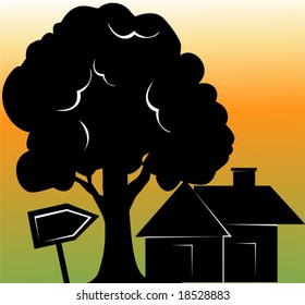  silhouette of a house in a landscape 	