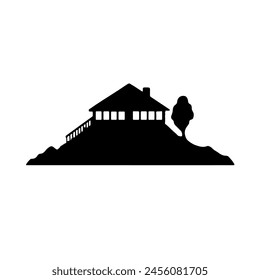 silhouette of a house on a hill vector illustration