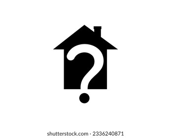Silhouette of a house with a question mark. Icon for questions on the topic of real estate. Housing issue symbol.