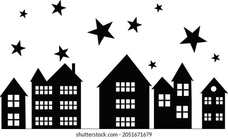 silhouette of a house and stars