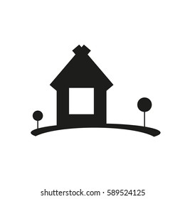 Silhouette of the house with trees. Vector