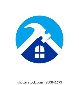 Silhouette of a house with a wrench and a hammer. Vector image.