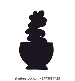 Silhouette of a houseplant in a flower pot, vase.Vector graphics.