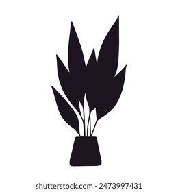 Silhouette of a houseplant in a flower pot, vase.Vector graphics.
