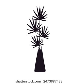 Silhouette of a houseplant in a flower pot, vase.Vector graphics.