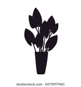 Silhouette of a houseplant in a flower pot, vase.Vector graphics.