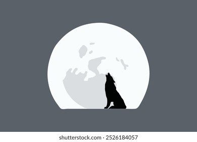 A silhouette of a howling wolf against a full moon is easily editable 